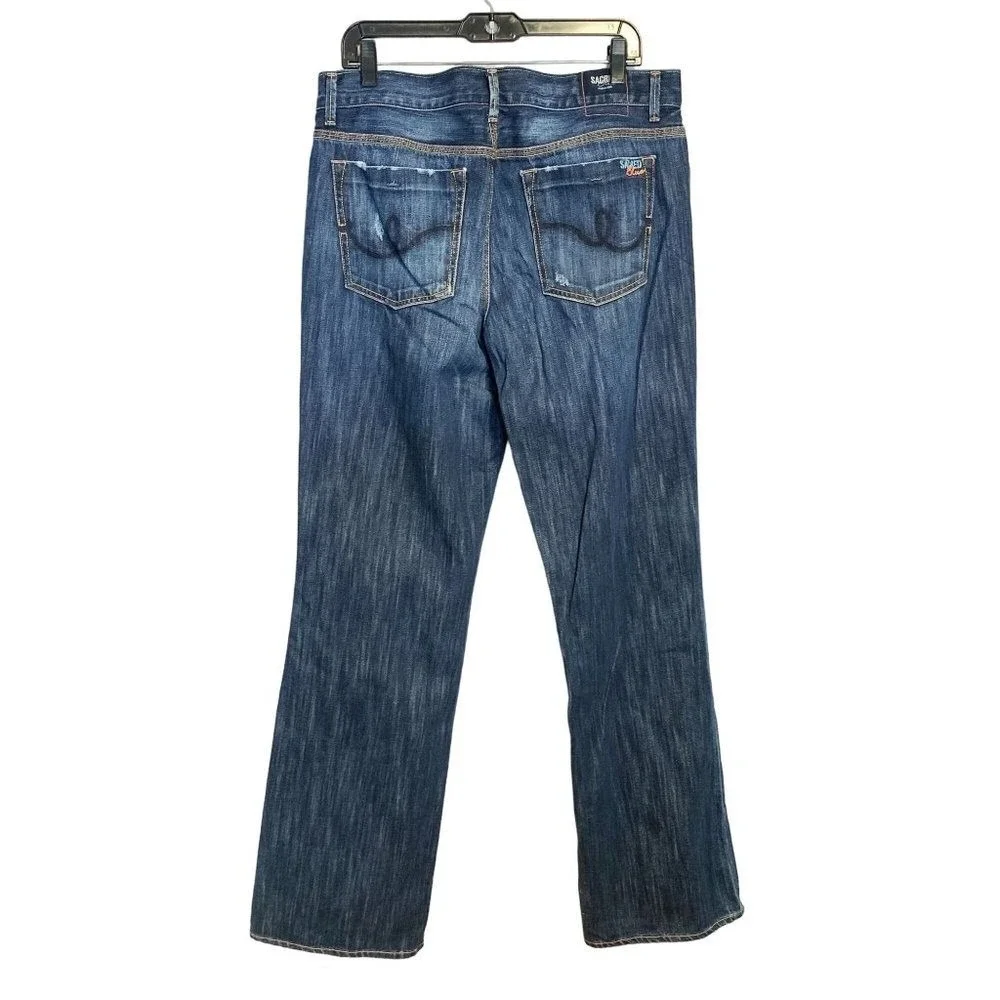 Sacred Blue Men's‎ Button Fly Distressed Straight Leg Denim Jeans Sz 36 Grunge